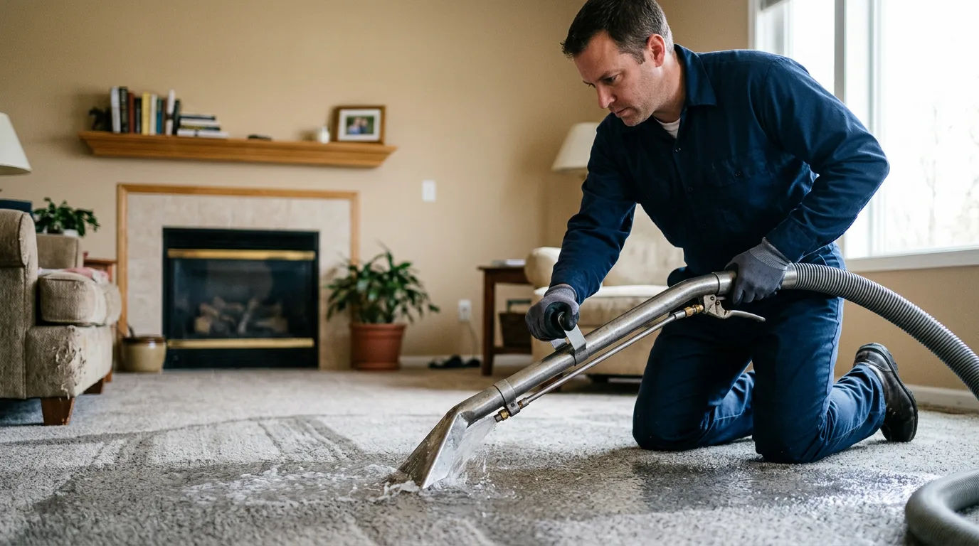 Water damage restoration technician working near Bartlett, KS